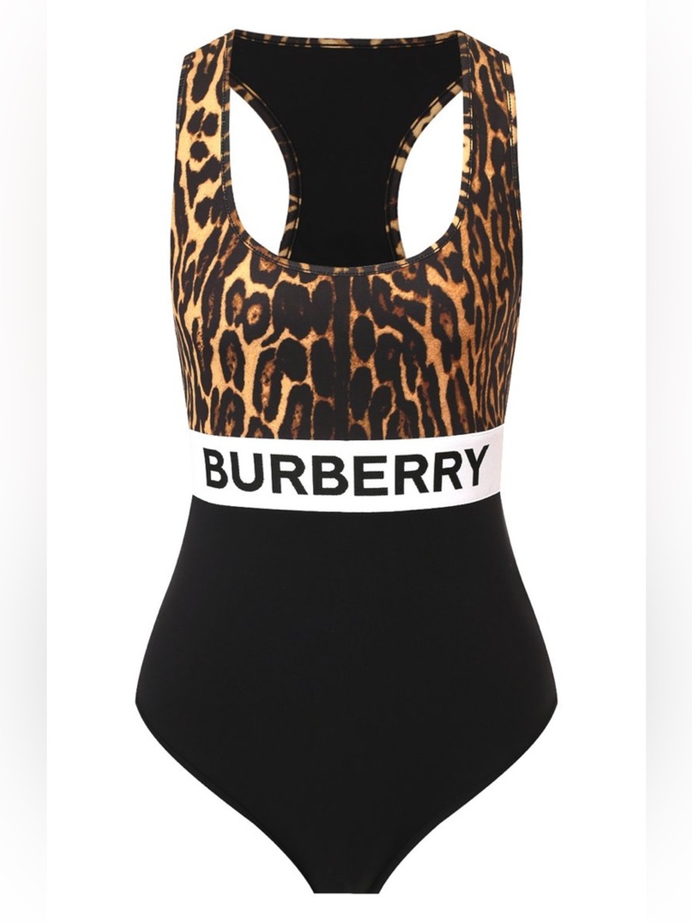 Burberry Leopard Print and Black One-Piece Bodysuit with Branded Waist